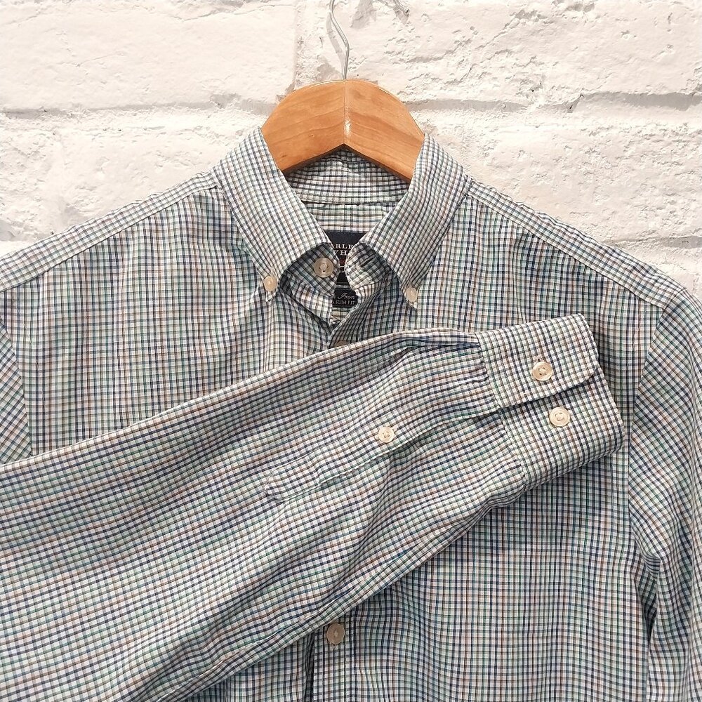 Charles Tyrwhitt Button Up Shirt Mens S Blue Green Check Extra Slim Fit Non Iron